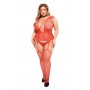 BACI CORSET FRONT SUSPENDER FISHNET BODYSTOCKING RED, QUEEN