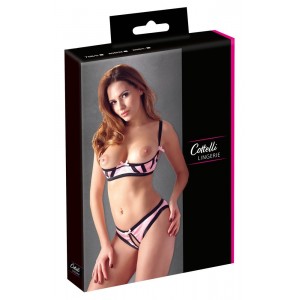 Atvērts satīna apakšveļas komplekts 75b/s rozā/melns cottelli collection lingerie