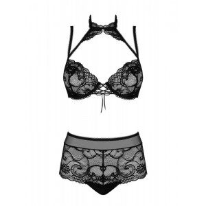 Elizenes 2 Piece Lace Bra Set With Halterneck - Black