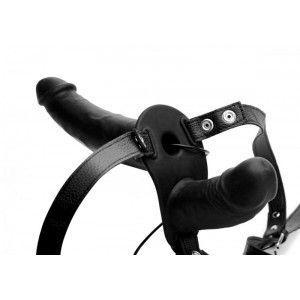 Power Pegger Double Strap-On Vibrator - Black