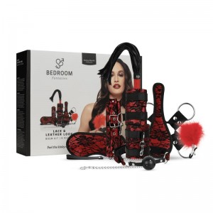 Bedroom Fantasies - Lace & Leather Look - 8 Piece Bondage Set - Red Bedroom Fantasies - Lace & Leather Look - 8 Piece Bondage Set - Red