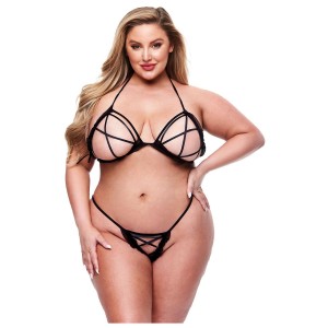 BACI 2 PCS PEEK-A-BOO BRA & CROTCHLESS G-STRING SET BLACK , QS