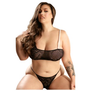 DO NOT DISTURB PEARL STRAP BRALETTE & CROTCHLESS PANTY BLACK, QS