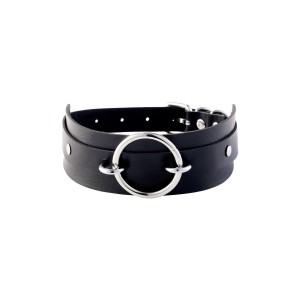 KINKY DIVA O-RING FRONT COLLAR BLACK/SILVER