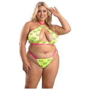 CUTE BUT PSYCHO UV REACTIVE HALTER TOP & PANTY YELLOW, QS