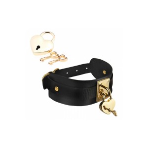 KINKY DIVA HEART LOCK & KEY COLLAR BLACK/GOLD