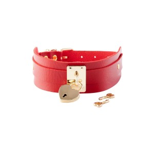 KINKY DIVA HEART LOCK & KEY COLLAR RED/GOLD
