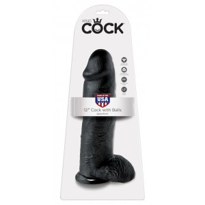 Klasiskais dildo 30,5cm melns ar sēkliniekiem king cock Klasiskais dildo 30,5cm melns ar sēkliniekiem king cock