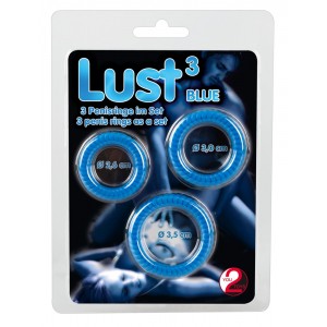 Dzimumlocekļa gredzens uzmava lust 3 cock rings blue