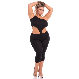 ONE SHOULDER CROPPED CATSUIT BLK, XL/2XL